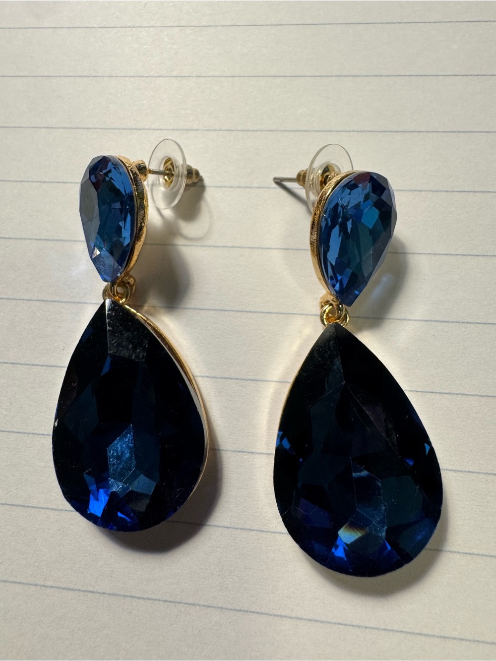 Gold-Trim Deep Blue Teardrop Earrings